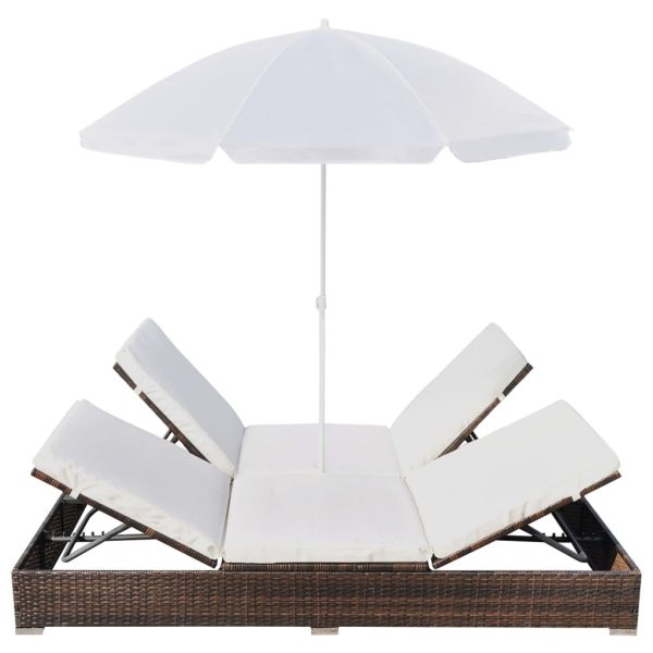 Lettino Prendisole Con Ombrellone In Polyrattan Marrone - Image 4