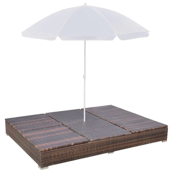 Lettino Prendisole Con Ombrellone In Polyrattan Marrone - Image 6