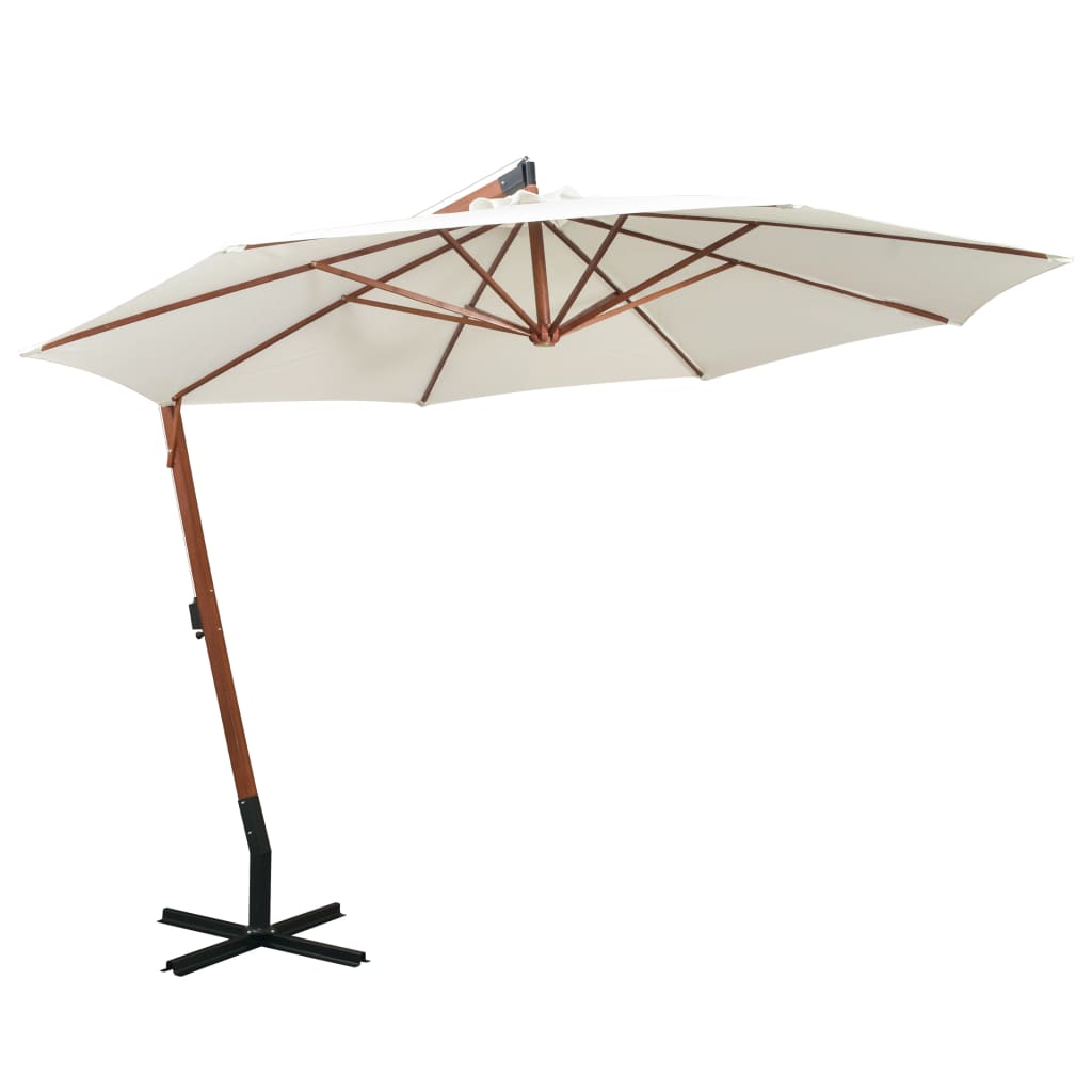 Ombrellone Pensile 350 Cm Palo In Legno Bianco