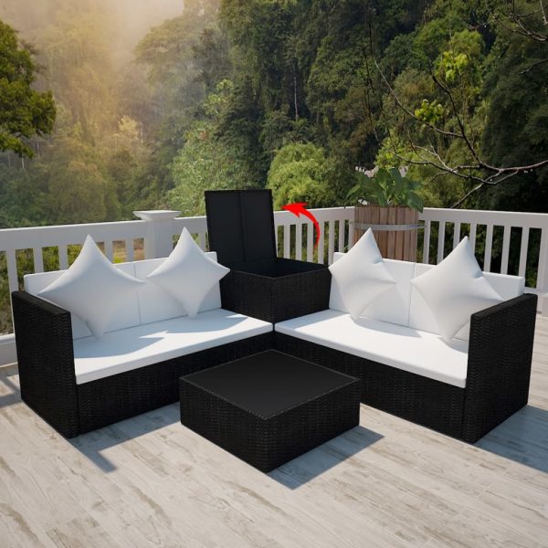 Set Divani Da Giardino 4 Pz Con Cuscini In Polyrattan Nero - Image 3