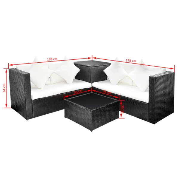 Set Divani Da Giardino 4 Pz Con Cuscini In Polyrattan Nero - Image 6