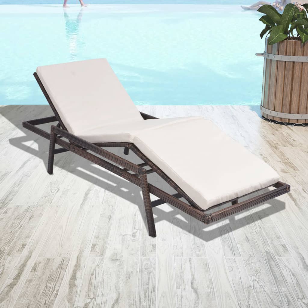 Lettino Prendisole Con Cuscino In Polyrattan Marrone