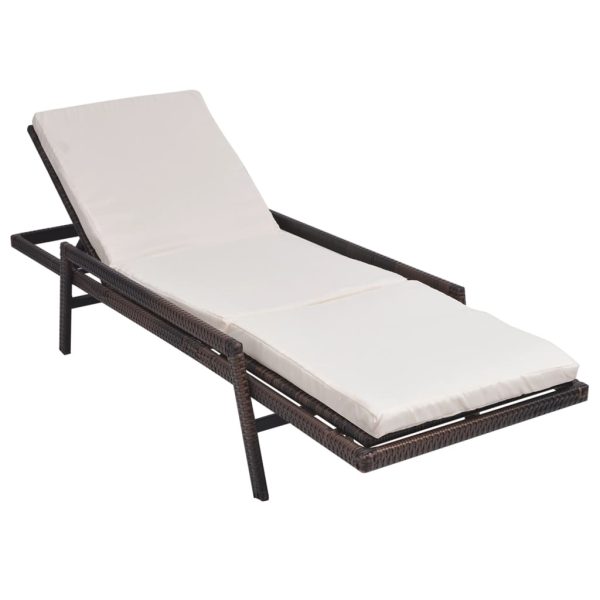 Lettino Prendisole Con Cuscino In Polyrattan Marrone - Image 3