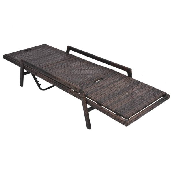 Lettino Prendisole Con Cuscino In Polyrattan Marrone - Image 4
