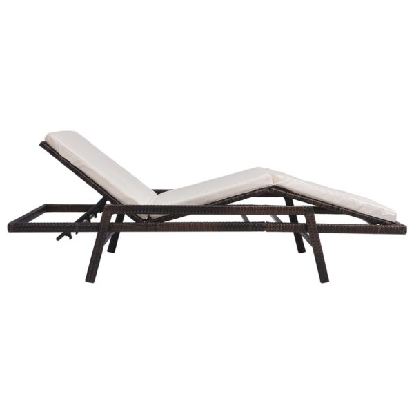 Lettino Prendisole Con Cuscino In Polyrattan Marrone - Image 6