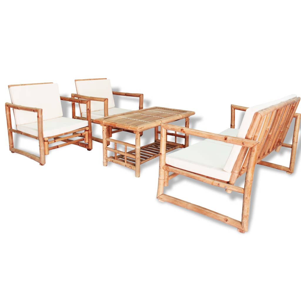 Set Divani Da Giardino 4 Pz Con Cuscini In Bambù
