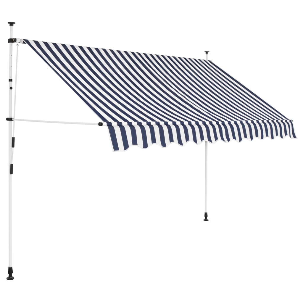 Tenda Da Sole Retrattile Manuale 250 Cm A Strisce Blu E Bianche