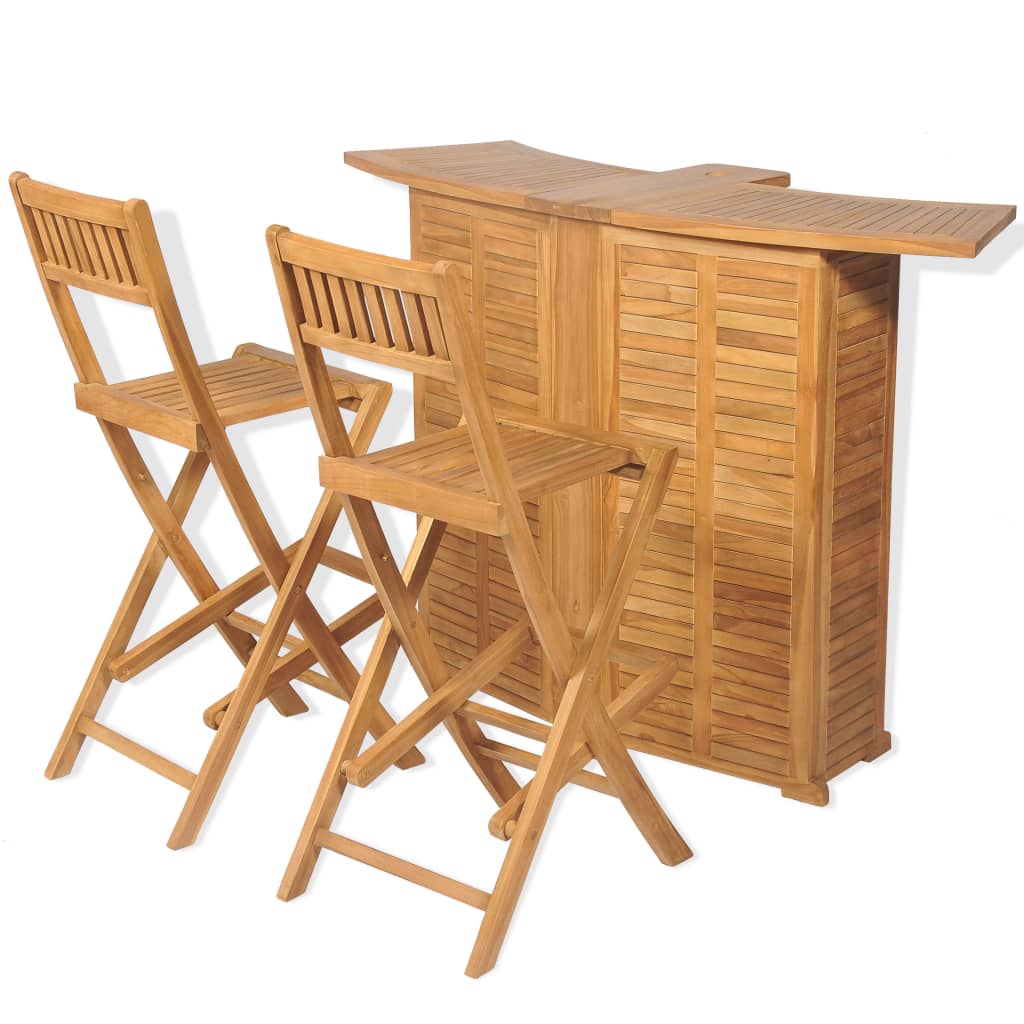 Set Da Bistrot 3 Pz Con Sedie Pieghevoli In Massello Di Teak