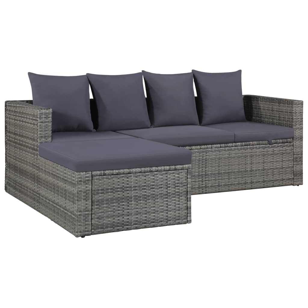 Set Divani Da Giardino 4 Pz Con Cuscini In Polyrattan Grigio - Image 2