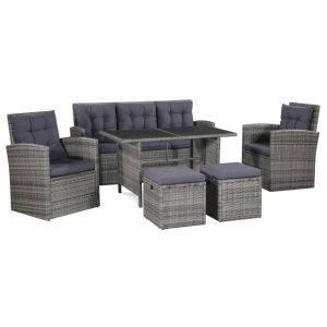 Set Divani Da Giardino 6 Pz Con Cuscini In Polyrattan Grigio
