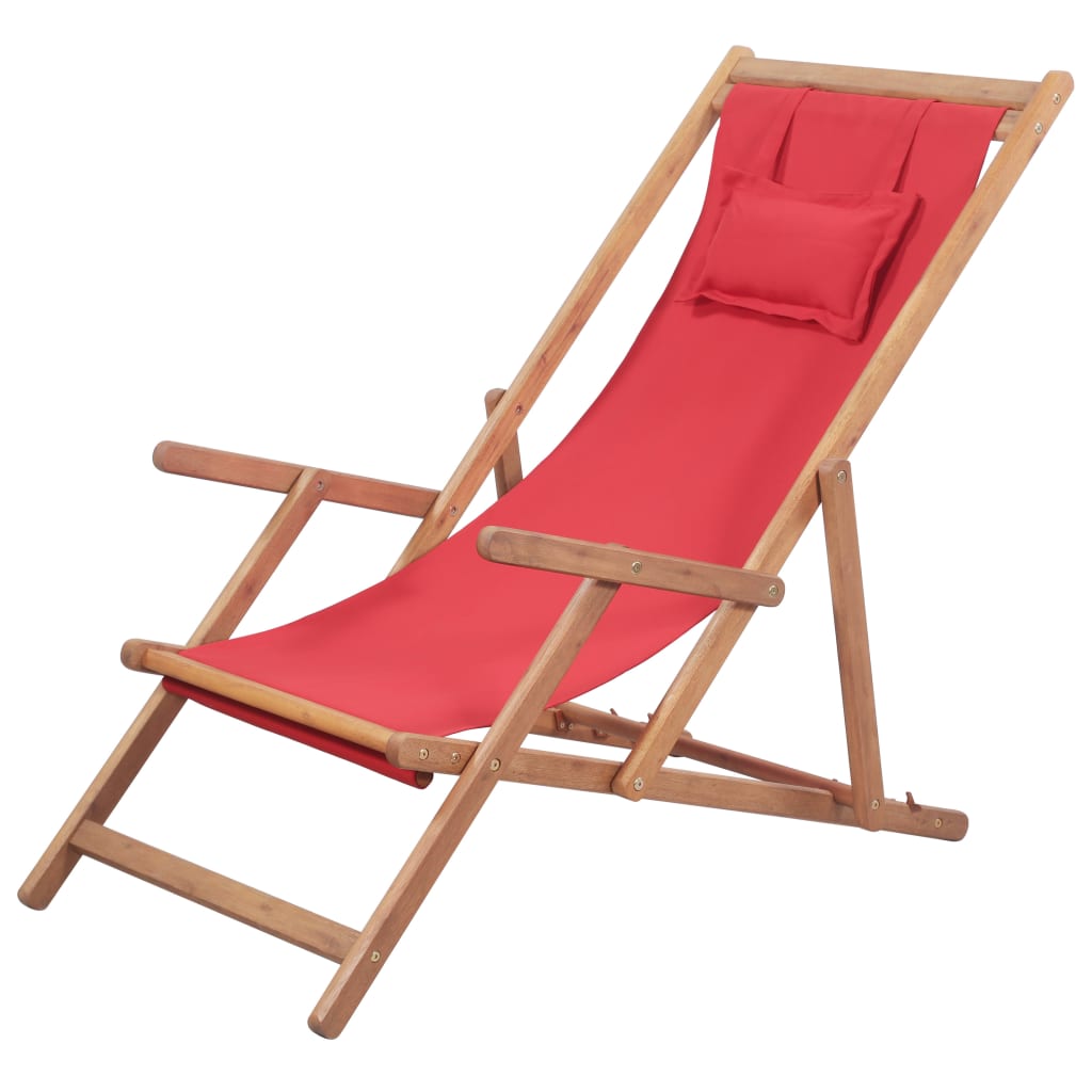 Sdraio Da Spiaggia Pieghevole Telaio In Legno E Tessuto Rosso