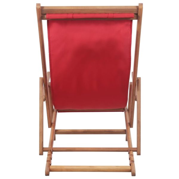 Sdraio Da Spiaggia Pieghevole Telaio In Legno E Tessuto Rosso - Image 4
