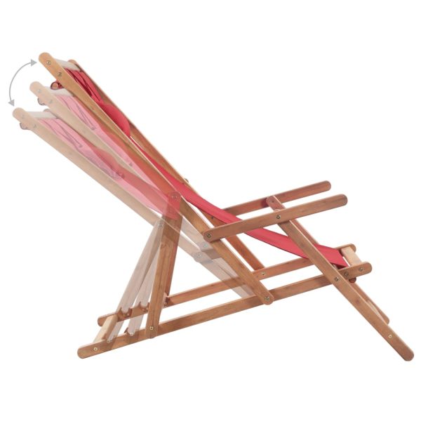 Sdraio Da Spiaggia Pieghevole Telaio In Legno E Tessuto Rosso - Image 5