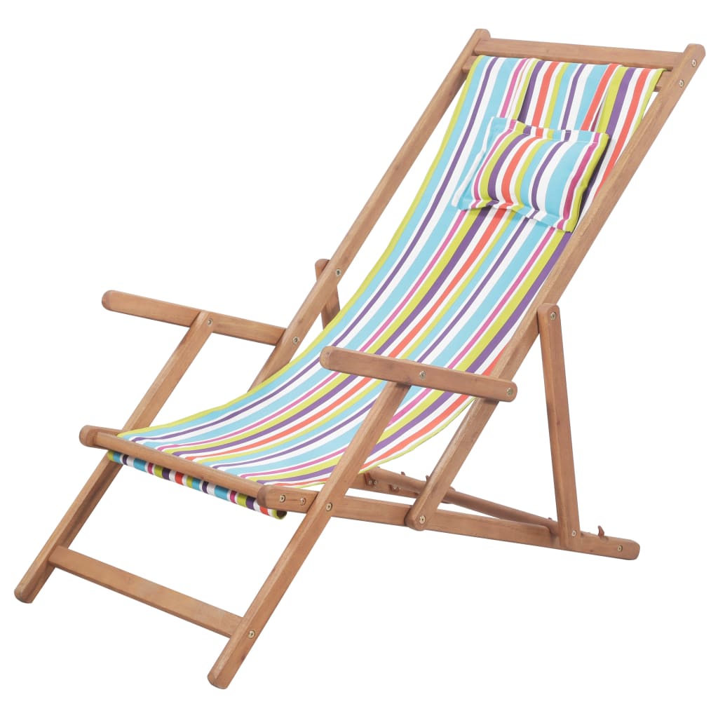 Sdraio Da Spiaggia Pieghevole Telaio Legno Tessuto Multicolore