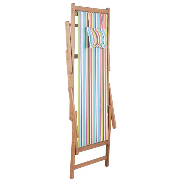 Sdraio Da Spiaggia Pieghevole Telaio Legno Tessuto Multicolore - Image 4