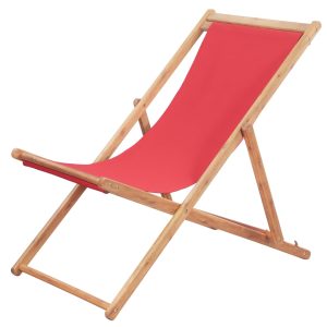 Sdraio Da Spiaggia Pieghevole Telaio In Legno E Tessuto Rosso