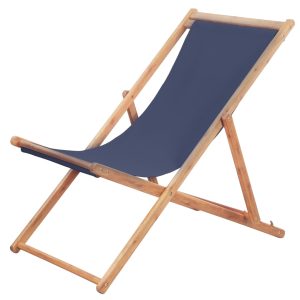 Sdraio Da Spiaggia Pieghevole Telaio In Legno E Tessuto Blu