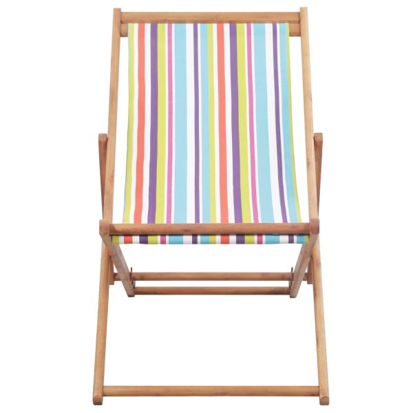 Sdraio Da Spiaggia Pieghevole Telaio Legno Tessuto Multicolore - Image 3