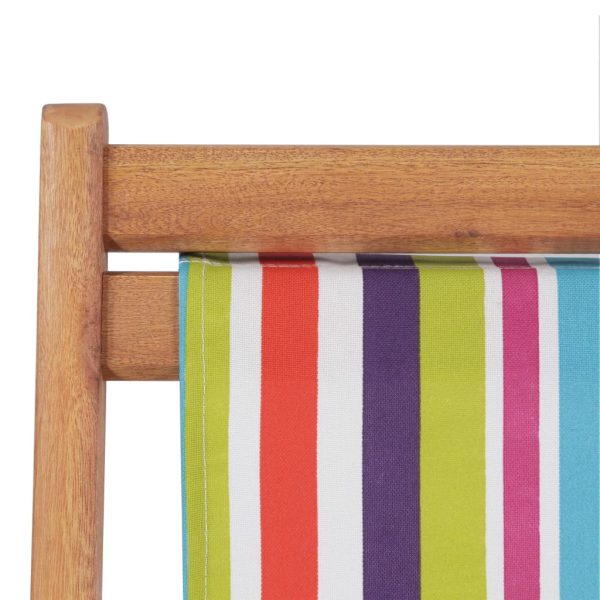 Sdraio Da Spiaggia Pieghevole Telaio Legno Tessuto Multicolore - Image 6