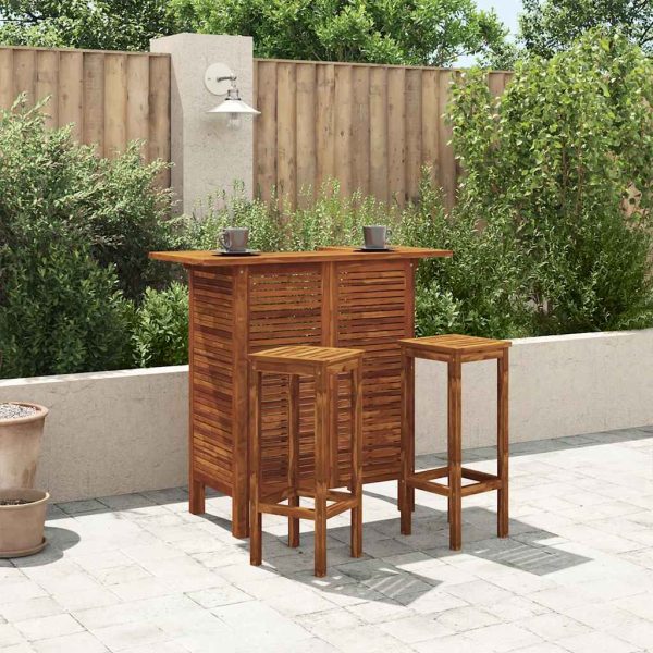 Set Tavolo E Sedia Da Bar 3 Pz In Legno Massello Di Acacia