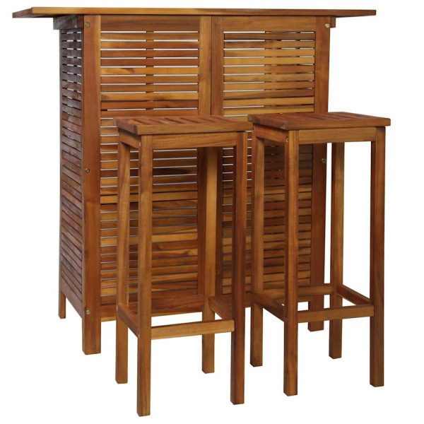 Set Tavolo E Sedia Da Bar 3 Pz In Legno Massello Di Acacia - Image 2
