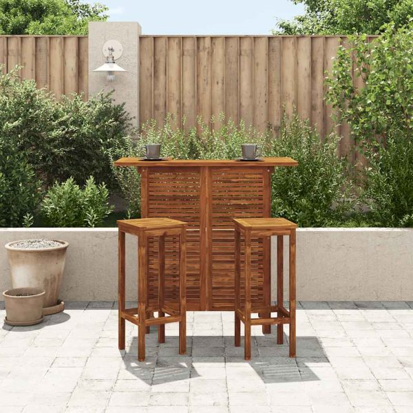 Set Tavolo E Sedia Da Bar 3 Pz In Legno Massello Di Acacia - Image 3