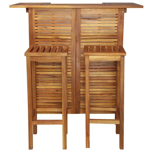 Set Tavolo E Sedia Da Bar 3 Pz In Legno Massello Di Acacia - Image 4