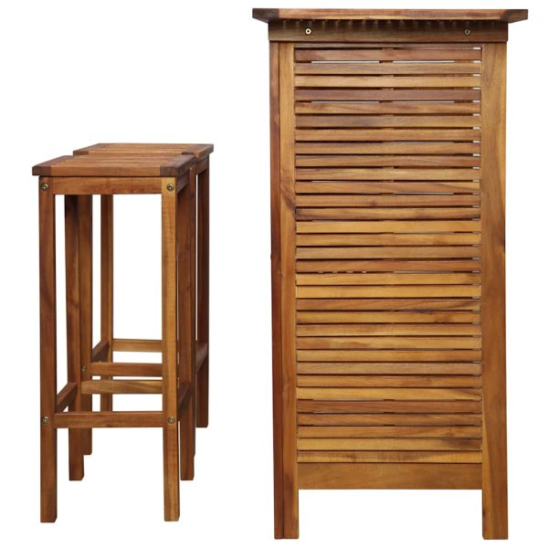 Set Tavolo E Sedia Da Bar 3 Pz In Legno Massello Di Acacia - Image 5
