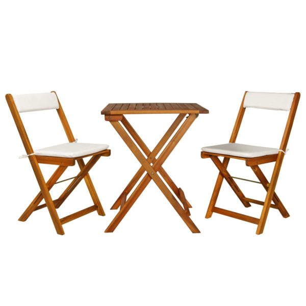Set Da Bistrot 3 Pz Pieghevole Con Cuscini Massello Di Acacia