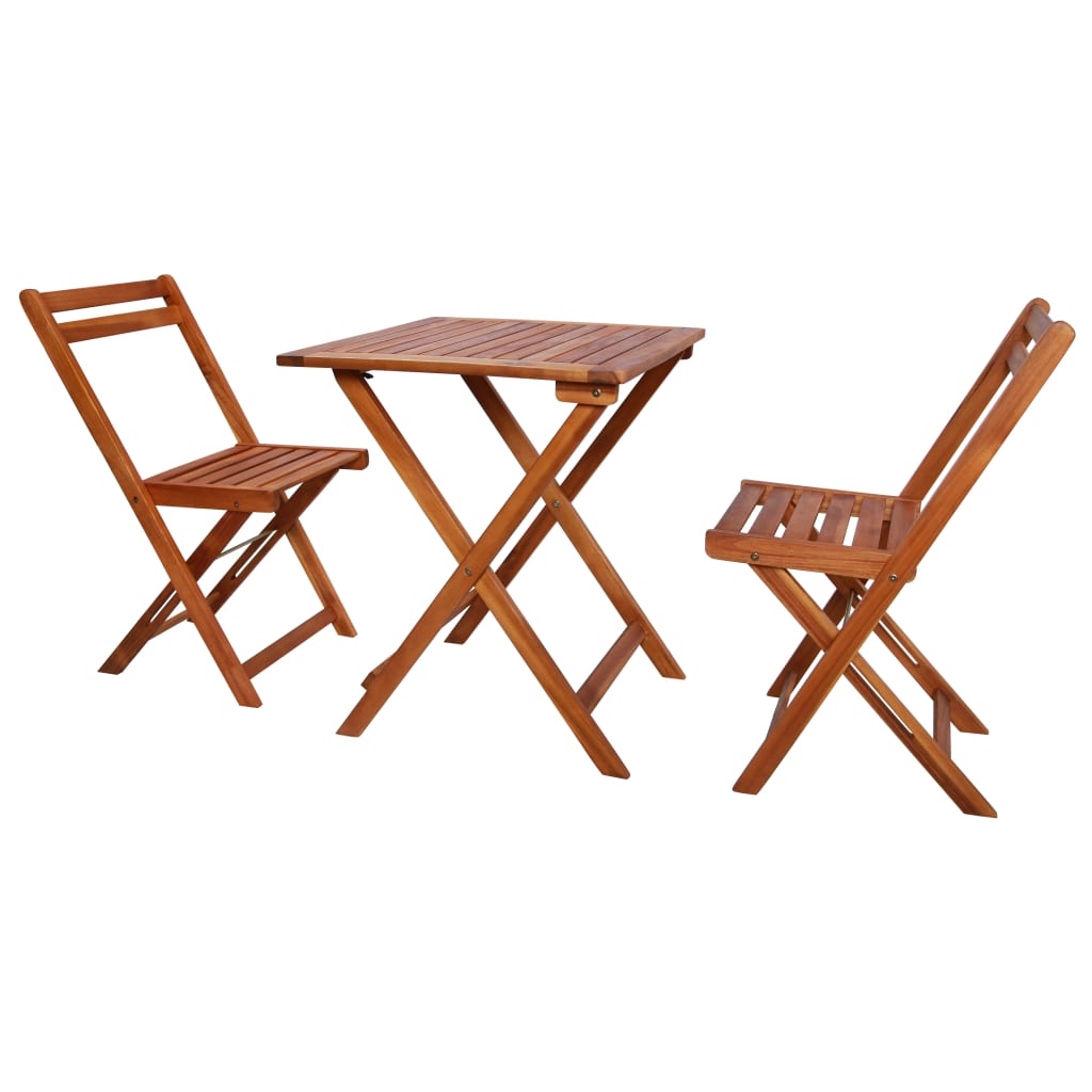 Set Da Bistrot 3 Pz Pieghevole In Legno Massello Di Acacia