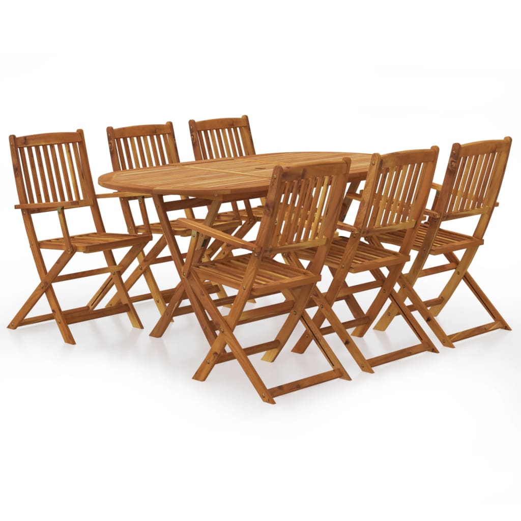 Set Da Pranzo Da Giardino 7 Pz Pieghevole In Massello Di Acacia