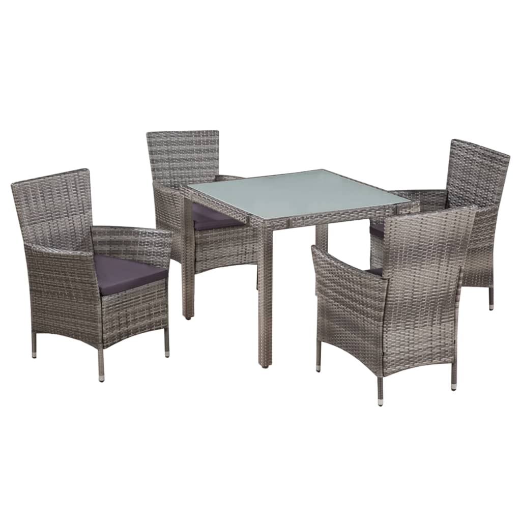 Set Da Pranzo Da Giardino 5 Pz Con Cuscini In Polyrattan Grigio