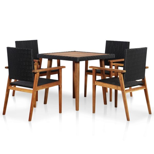 Set Da Pranzo Da Giardino 5 Pz In Polyrattan Nero E Marrone