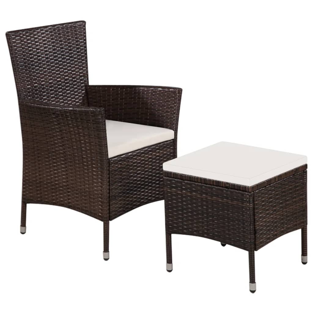 Sedia Da Esterno Con Sgabello E Cuscini In Polyrattan Marrone