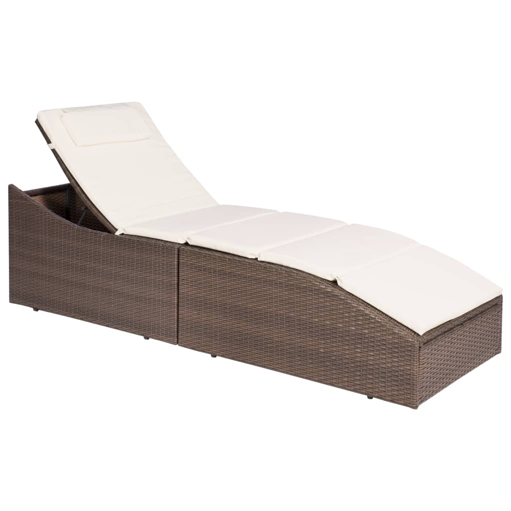 Lettino Con Cuscino In Polyrattan Marrone