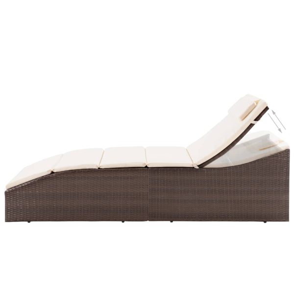 Lettino Con Cuscino In Polyrattan Marrone - Image 3