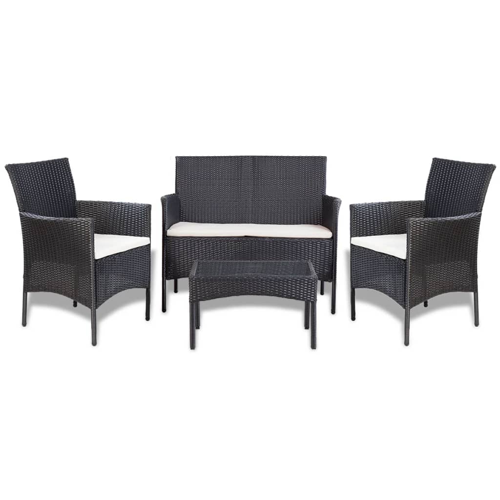 Set Divani Da Giardino 4 Pz Con Cuscini In Polyrattan Nero