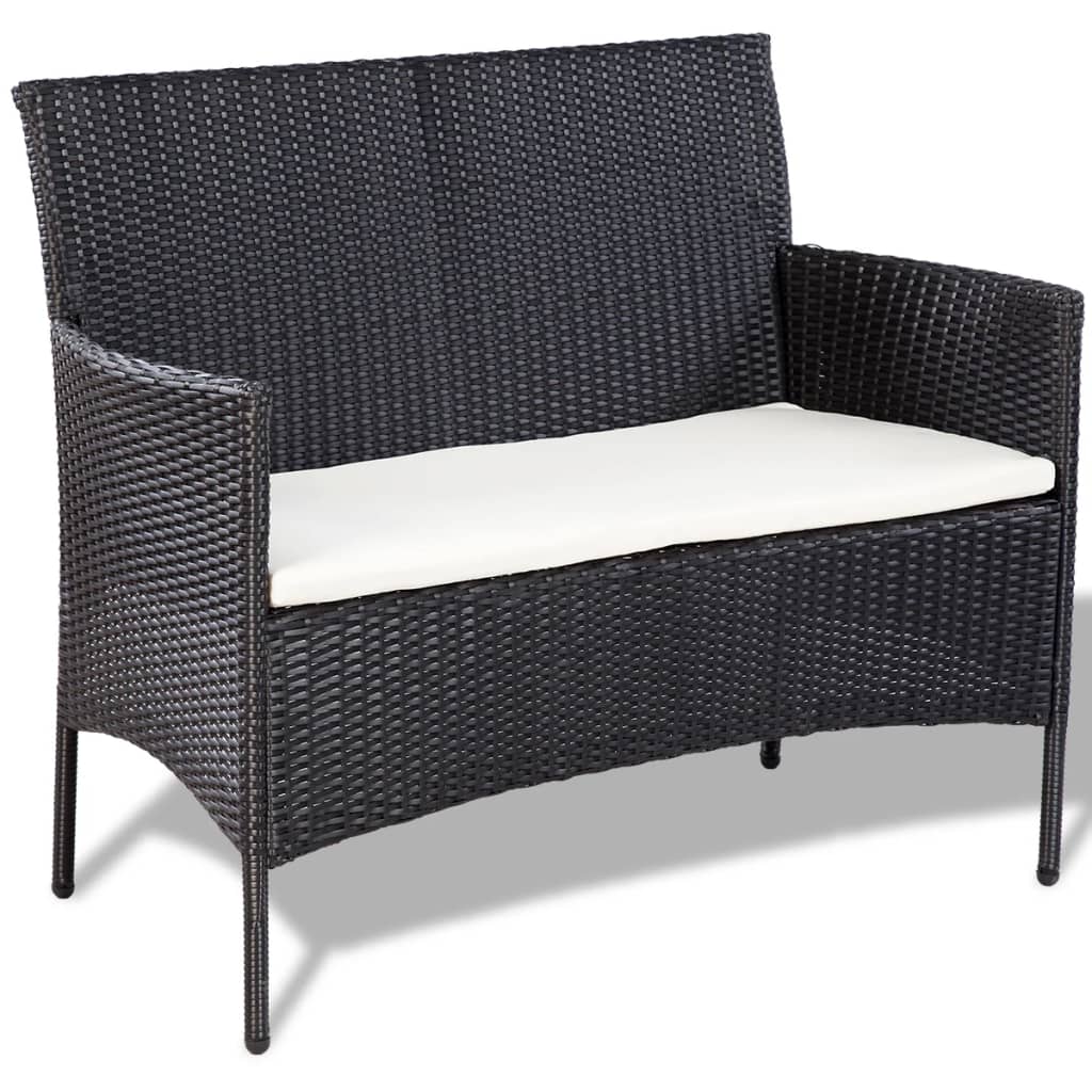 Set Divani Da Giardino 4 Pz Con Cuscini In Polyrattan Nero - Image 4