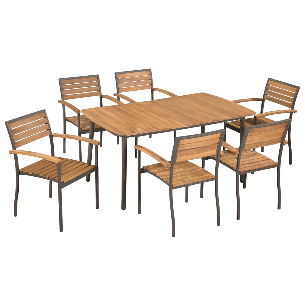 Set Da Pranzo Da Giardino 7 Pz In Massello Di Acacia E Acciaio