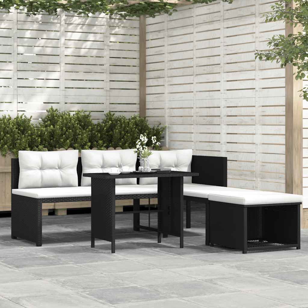 Set Divani Da Giardino 4 Pz In Polyrattan Nero