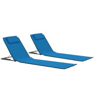 Lettini Da Spiaggia Pieghevoli 2 Pz In Acciaio E Tessuto Blu