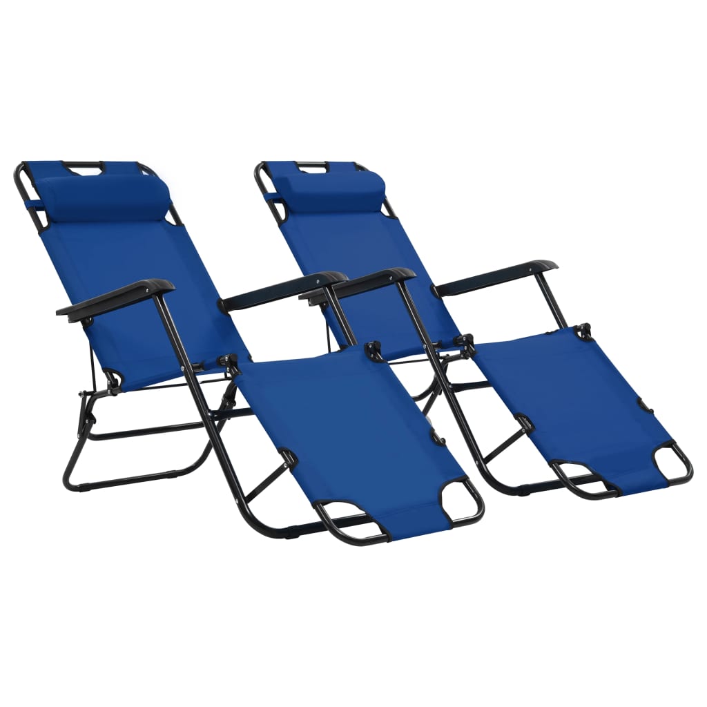 Lettini Prendisole 2 Pz Pieghevoli Con Poggiagambe Acciaio Blu