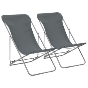 Sedia Da Spiaggia Pieghevole 2 Pz Acciaio Tessuto Oxford Grigio