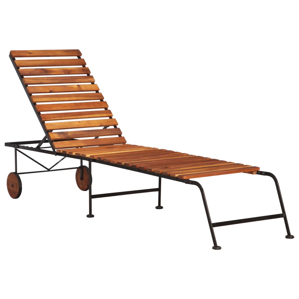 Lettino Prendisole Con Gambe In Acciaio Legno Massello Acacia