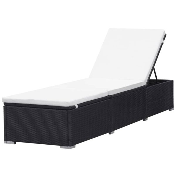 Lettino Prendisole Con Cuscino In Polyrattan Nero - Image 4