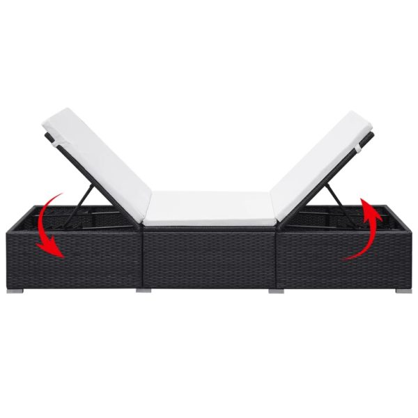 Lettino Prendisole Con Cuscino In Polyrattan Nero - Image 6