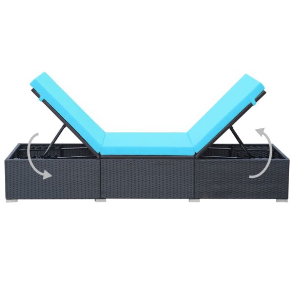 Lettino Prendisole Con Cuscino In Polyrattan Nero - Image 6