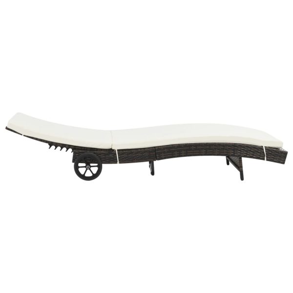 Lettino Prendisole Con Ruote E Cuscino In Polyrattan Marrone - Image 3