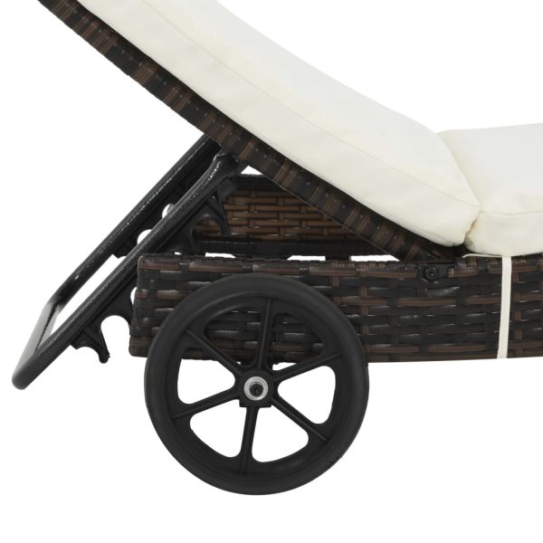 Lettino Prendisole Con Ruote E Cuscino In Polyrattan Marrone - Image 4