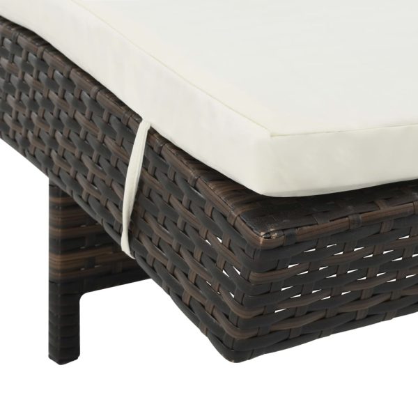 Lettino Prendisole Con Ruote E Cuscino In Polyrattan Marrone - Image 5